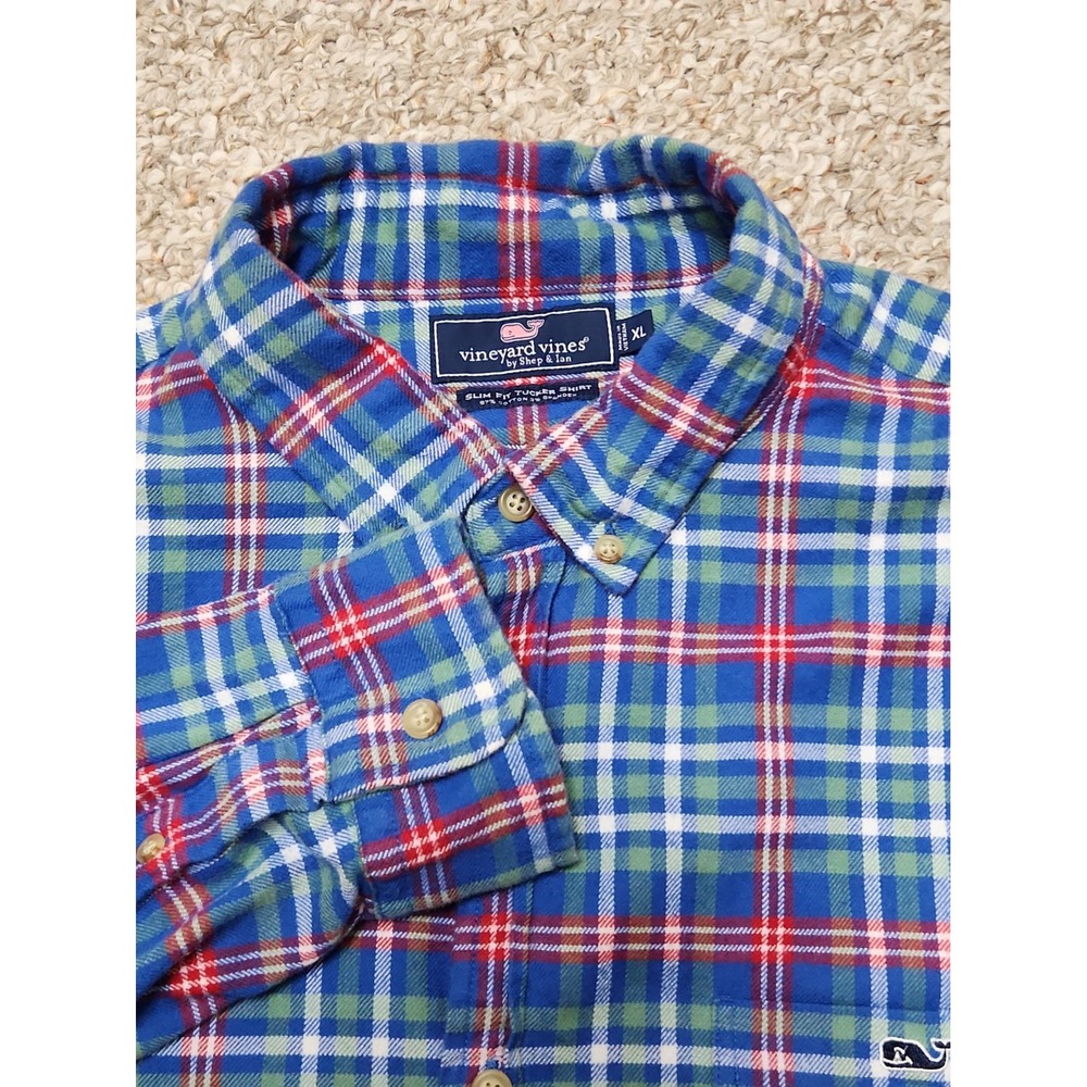 VINEYARD VINES SLIM FIT TUCKER SHIRT XL Men's Cotton Spandex Flannel Blue Plaid